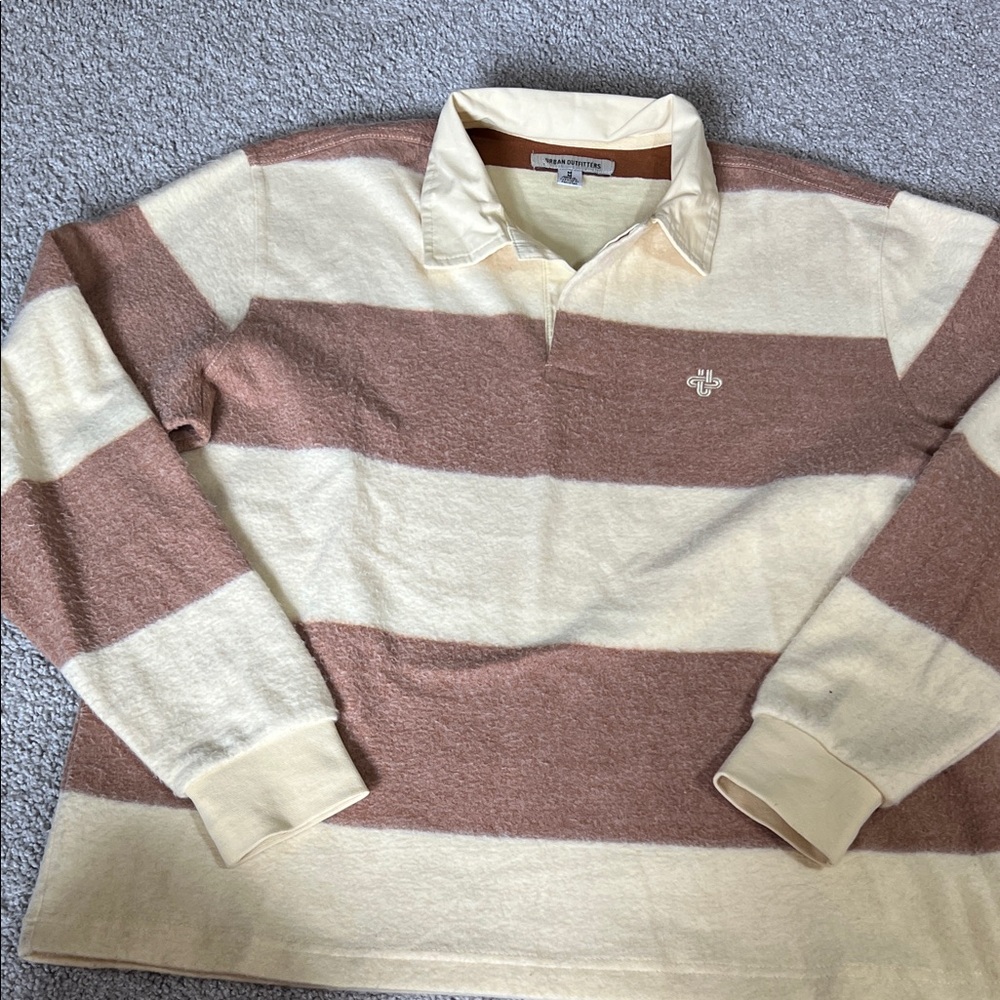Urban Outfitters Striped Rugby Shirt - Cream and Brown